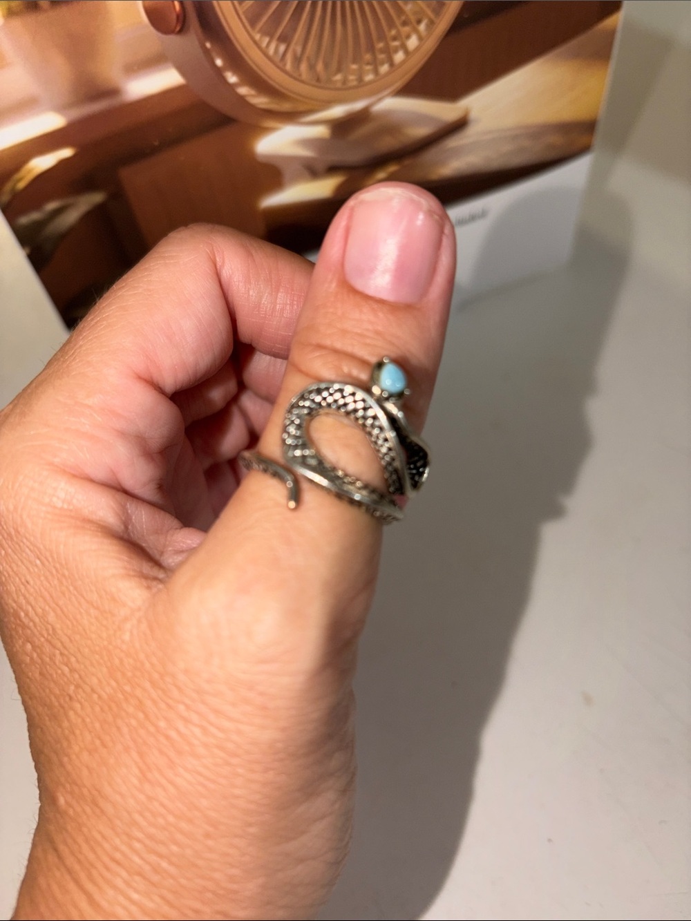 Sterling Silver Snake Ring with Blue Stone vintage inherited native made 70’s